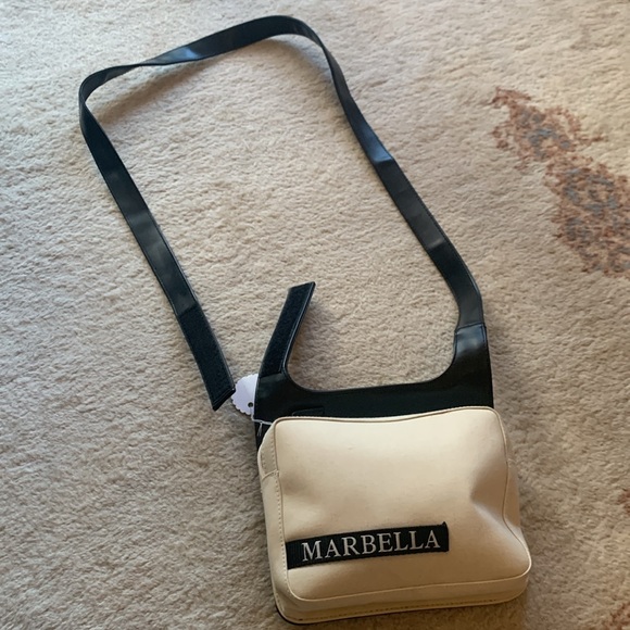 Vintage 90s Designer Marbella Cotton Shoulder Bag Leather Adjustable Strap - Picture 17 of 17